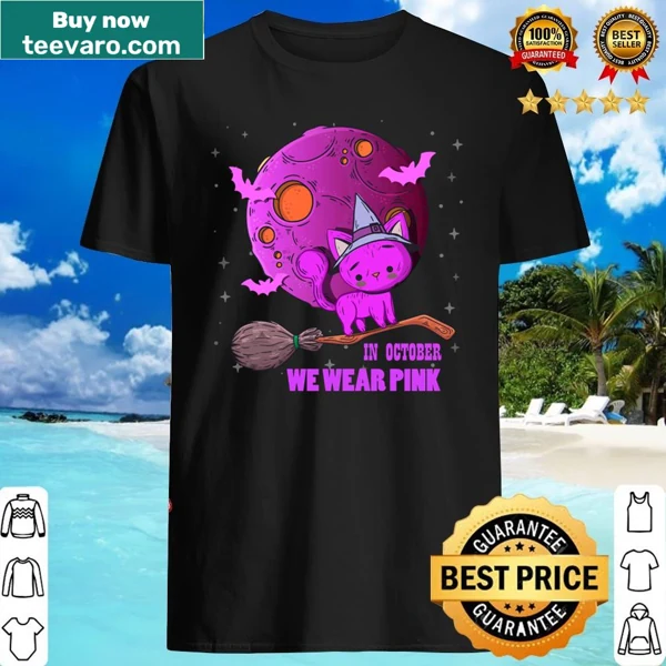 Illustrated t-shirt featuring a pink jack-o'-lantern for breast cancer awareness