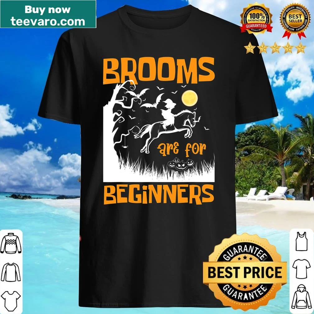 Funny Halloween T-shirt featuring brooms and witches design