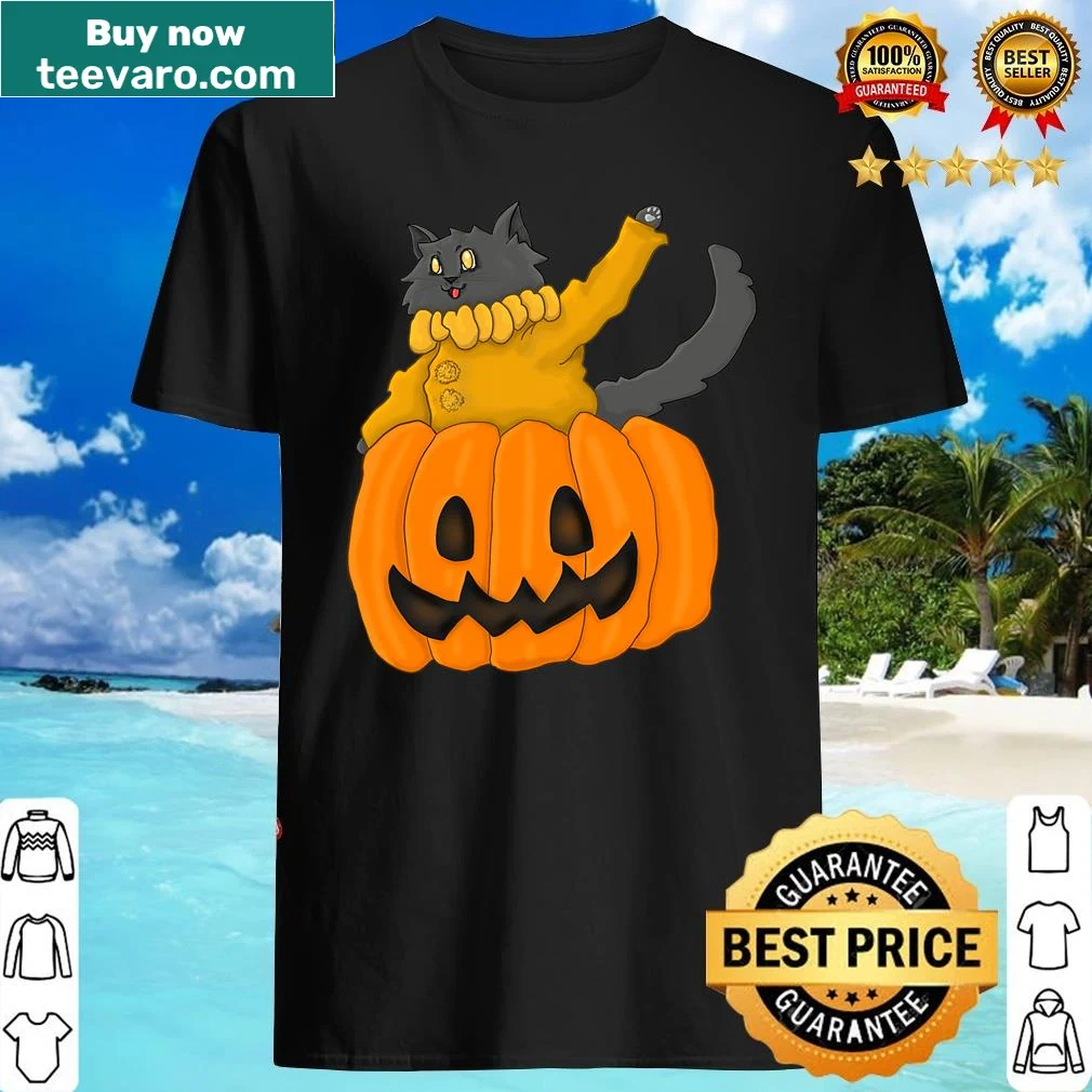 Cute cat inside a pumpkin graphic on a shirt