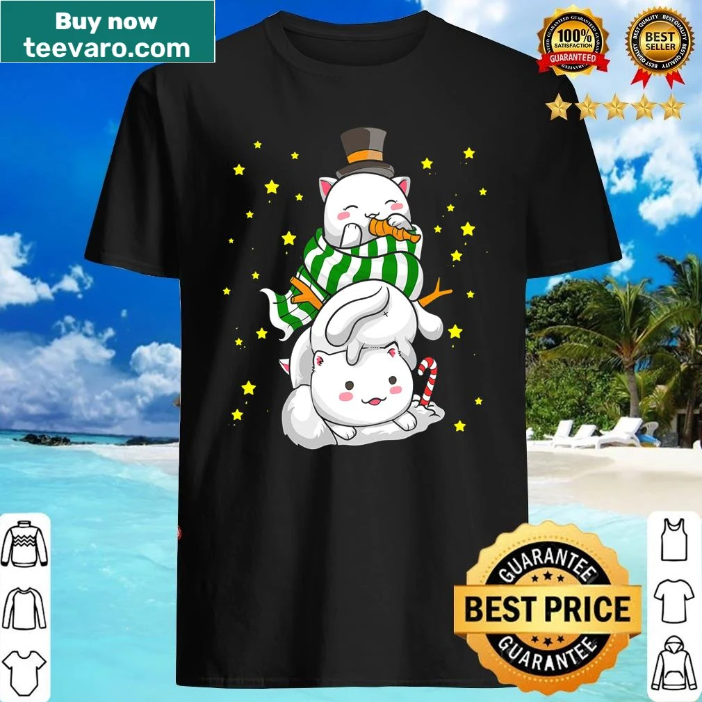 Cute kittens making a snowman for Christmas on a kids' shirt