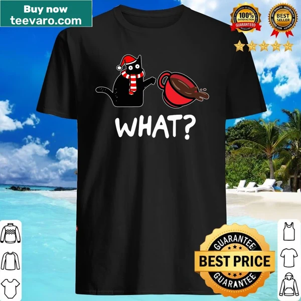 Funny cat graphic pushing a coffee cup on a shirt