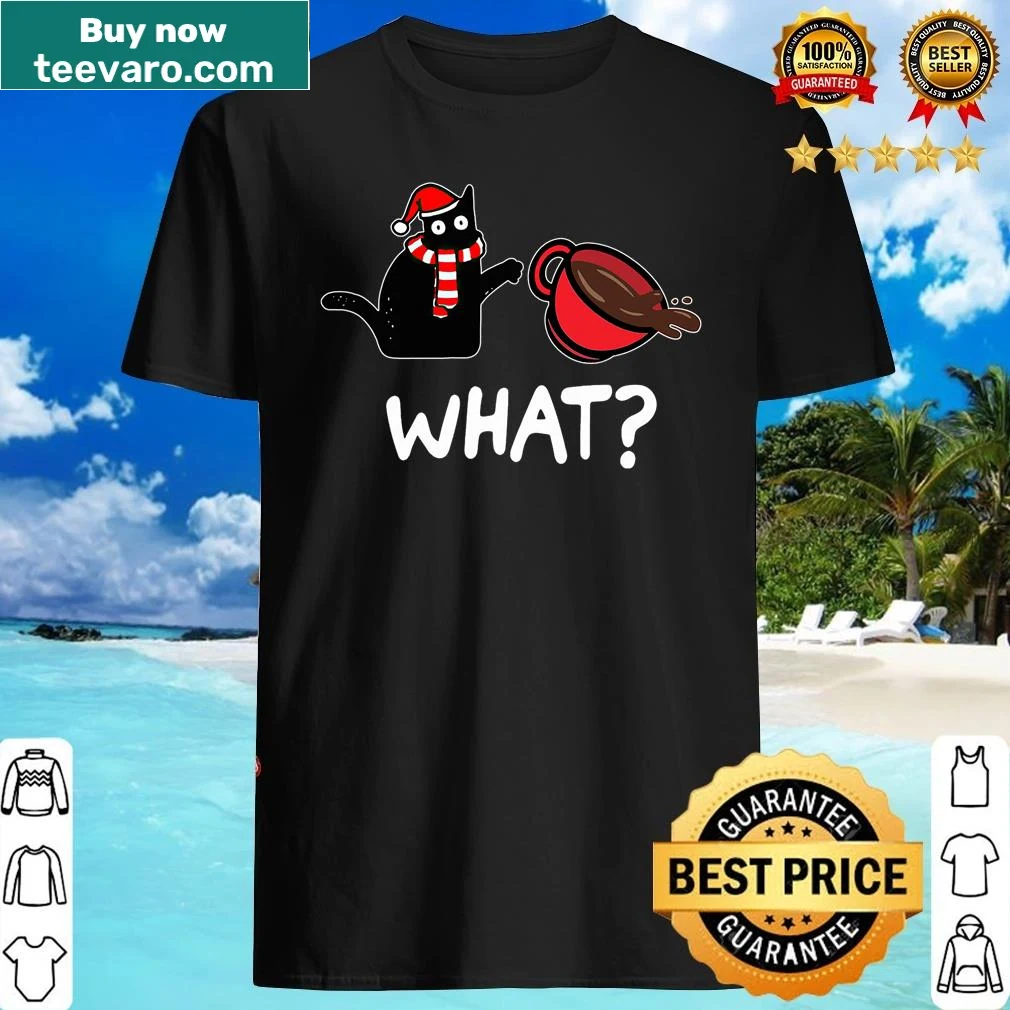 Funny cat graphic pushing a coffee cup on a shirt