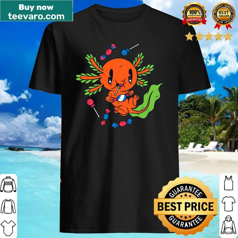 Cute shirt featuring an axolotl and sweets for kids