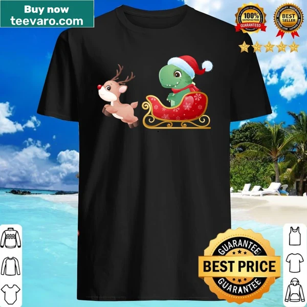 Cute dinosaur riding sleigh shirt for Christmas