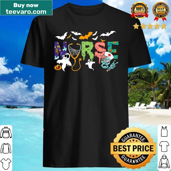 Cute Halloween shirt with cartoon zombies and nurse theme