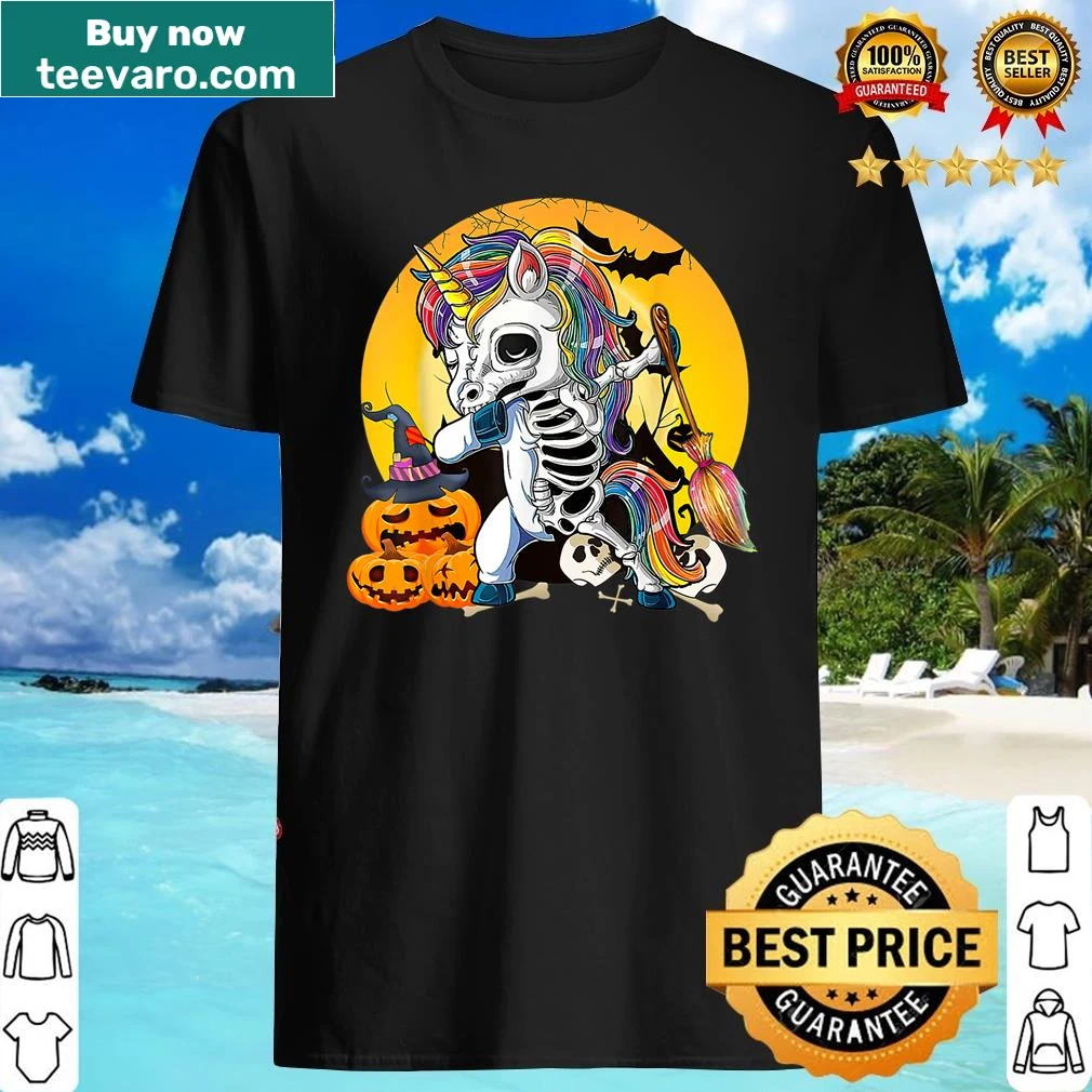 Funny dabbing skeleton unicorn Halloween shirt for kids