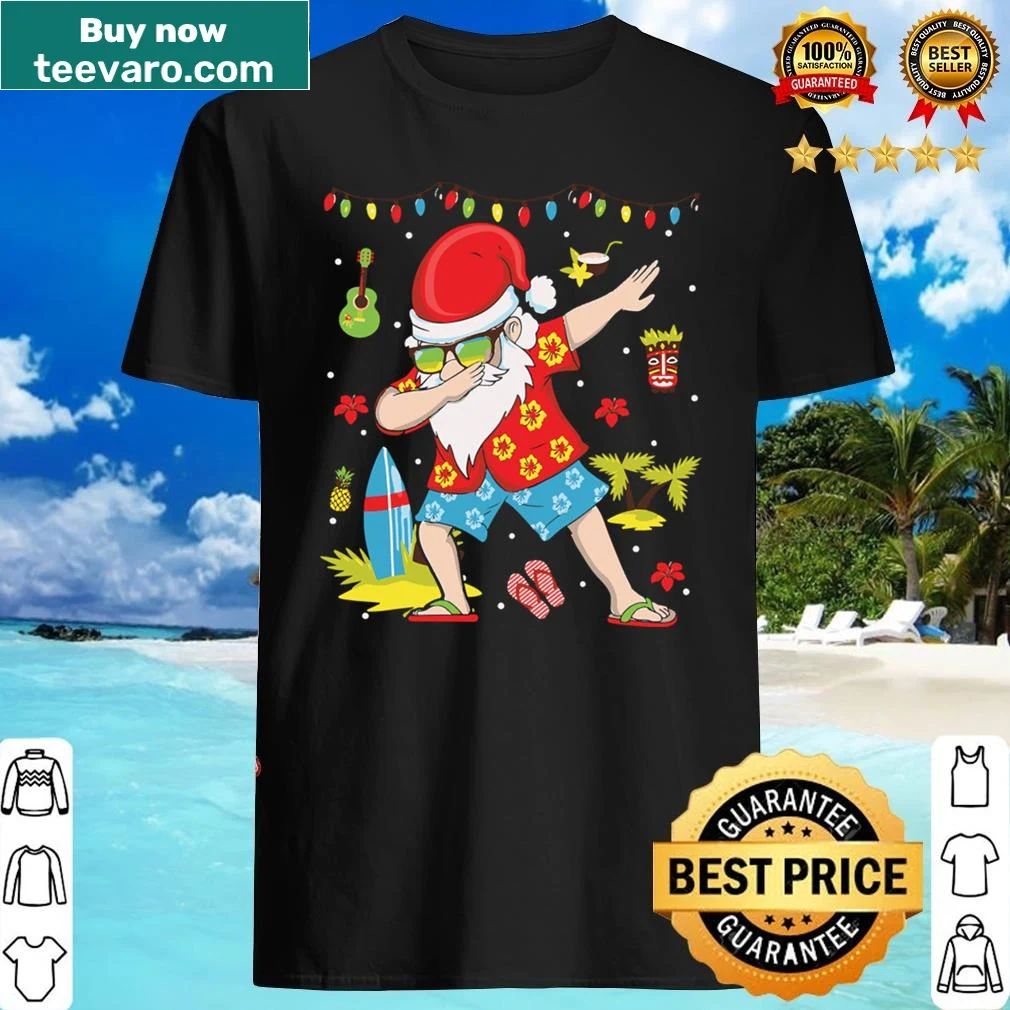 Dabbing Santa graphic on a tropical surfing shirt