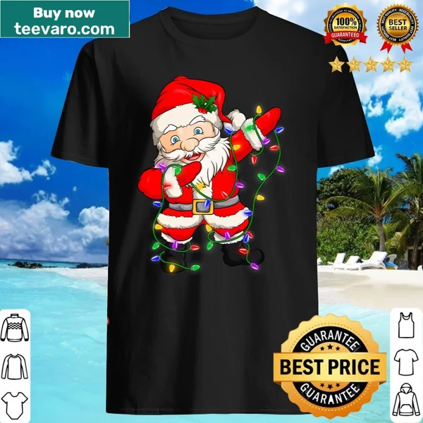 Dabbing Santa Claus with Christmas lights graphic on kids shirt