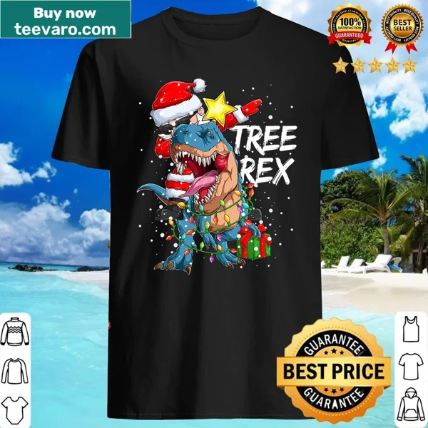 Cartoon Christmas shirt with a dabbing Santa and T-Rex dinosaur
