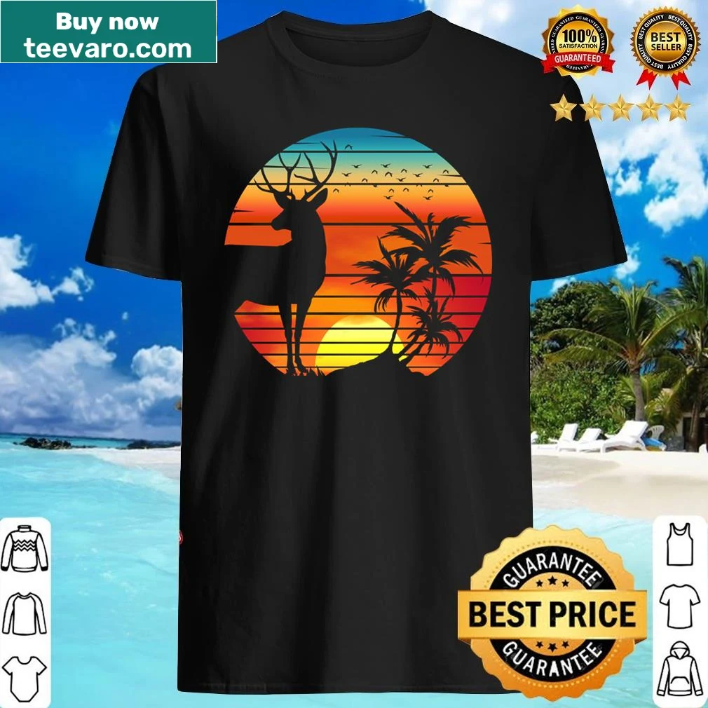 Retro deer silhouette design with sunset background