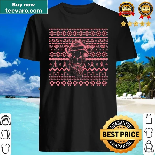 Cartoon camel wearing a Santa hat for Christmas-themed shirt
