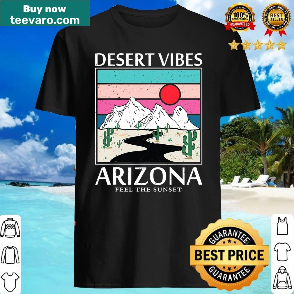 Vintage-style shirt with desert landscape featuring mountains and cacti.