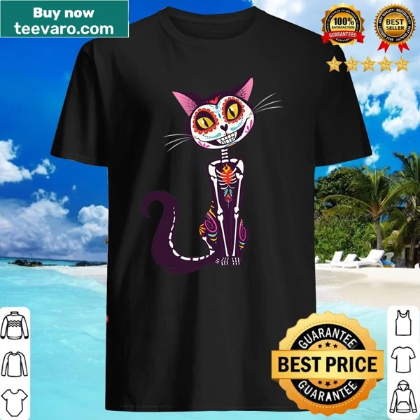Sugar skull design featuring a cat for Dia De Los Muertos