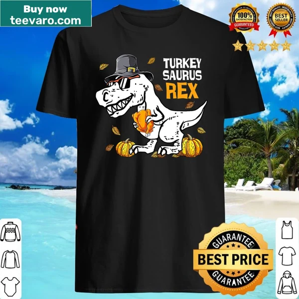 Cartoon T-Rex dressed as a turkey for Thanksgiving