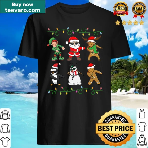 Kids shirt with Santa, Elf, Snowman, and Penguin dancing