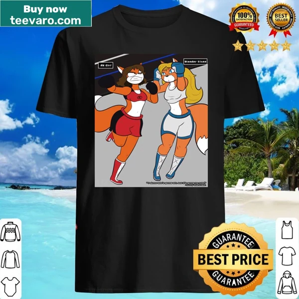 Illustration of 'Foxy Boxing' characters on a women's shirt