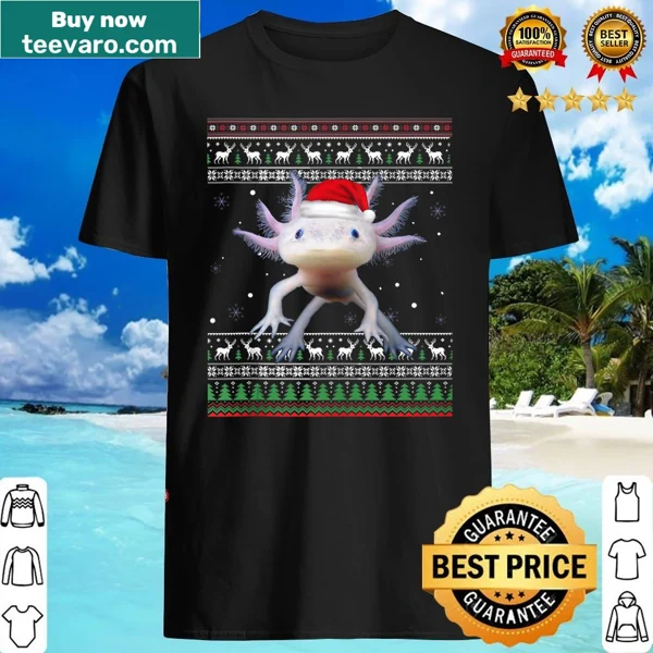 Funny Christmas shirt featuring an axolotl in festive attire