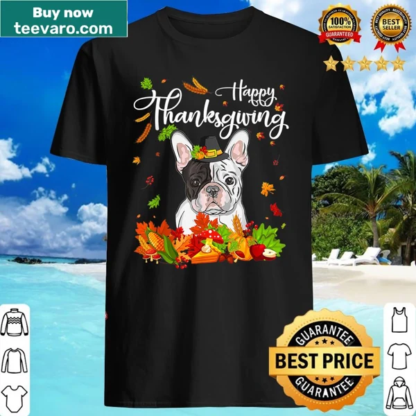 Illustration of a French Bulldog with a turkey hat for Thanksgiving