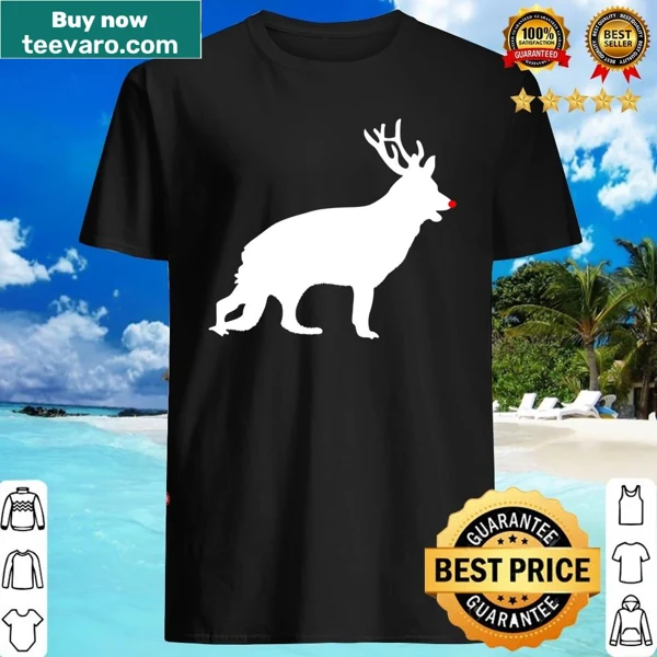 Cartoon German Shepherd with reindeer antlers on shirt