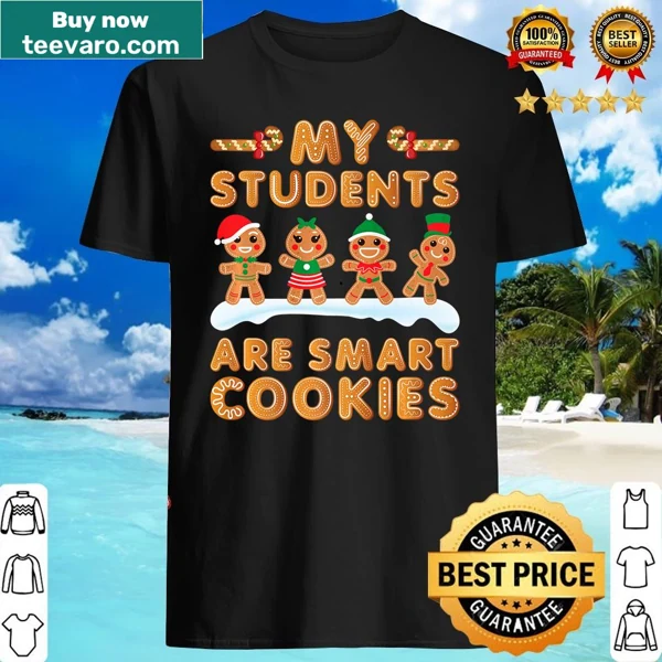 Funny Christmas shirt for teachers with cookie graphic and text.