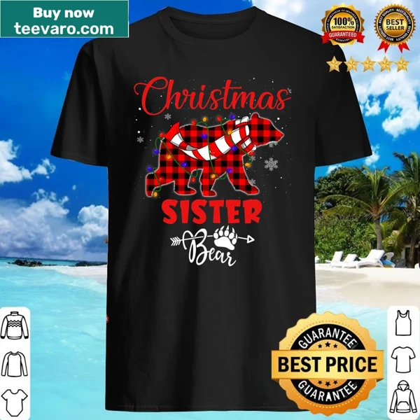 Bear with Christmas lights and red plaid design for family