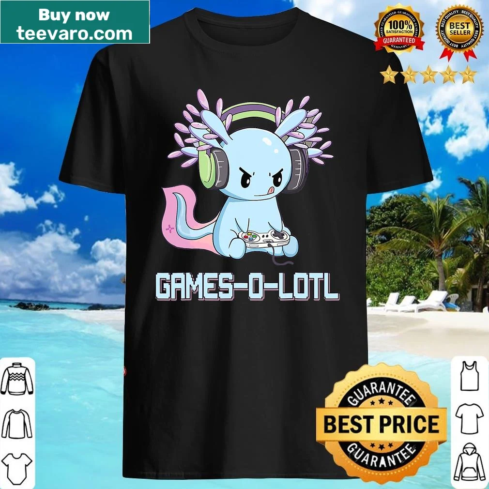 Kawaii axolotl gamer shirt with pastel colors