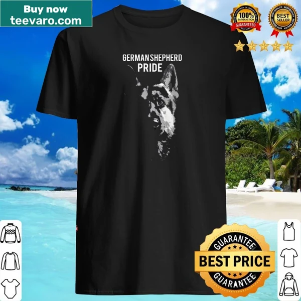 Typography shirt featuring a silhouette of a German Shepherd and pride text.
