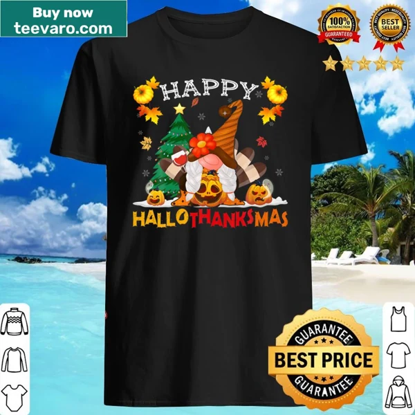 Whimsical gnome graphic shirt blending Thanksgiving and Halloween themes