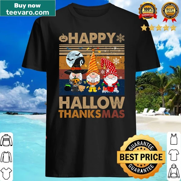 Vintage-style shirt featuring gnomes for Hallothanksmas