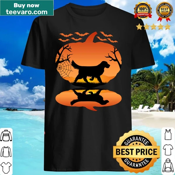 Funny Halloween design featuring a Golden Retriever and a pumpkin