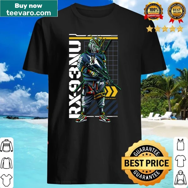 Bold illustration of the Gundam Rx-93nu on a shirt