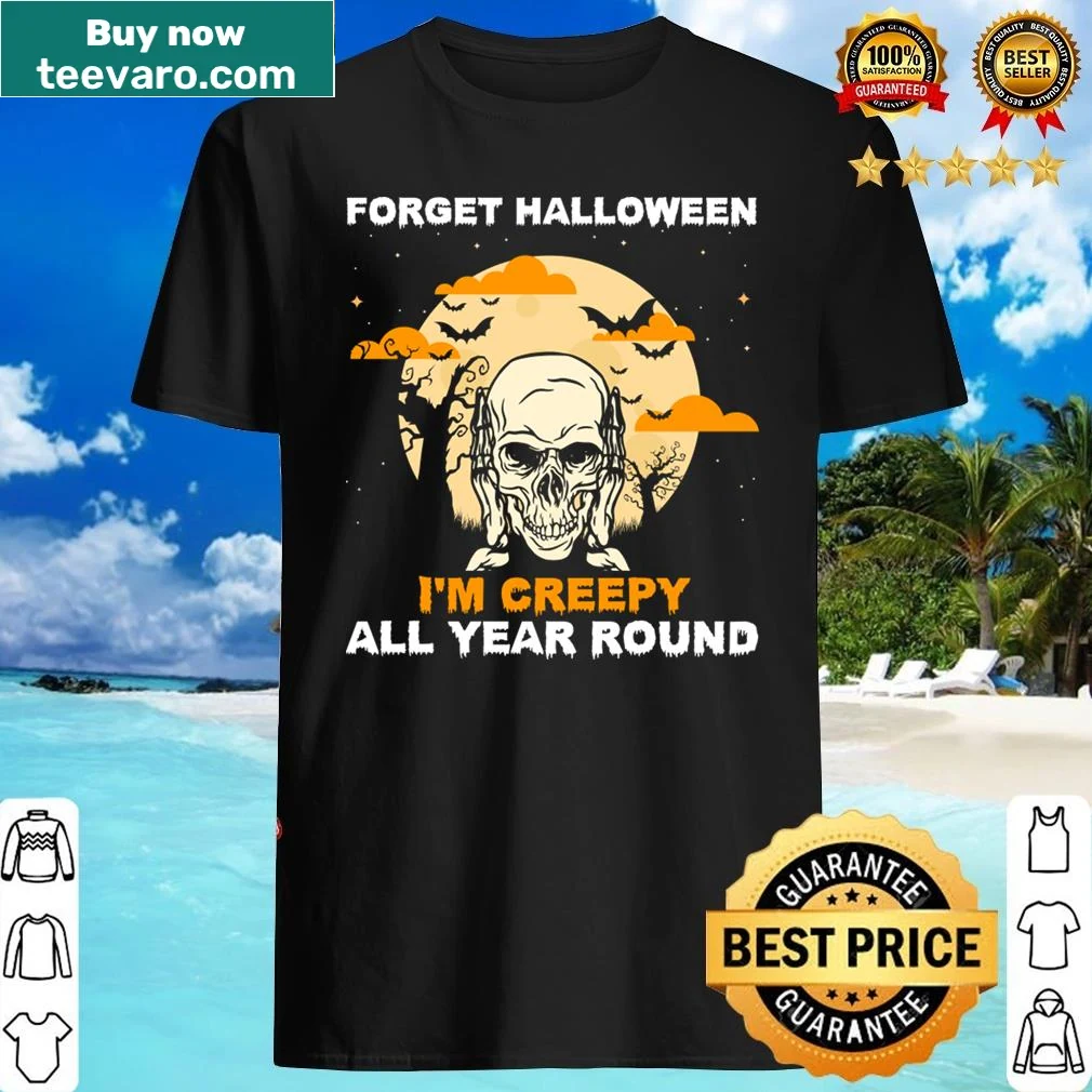 Creepy Halloween-themed shirt with skulls and bats illustration