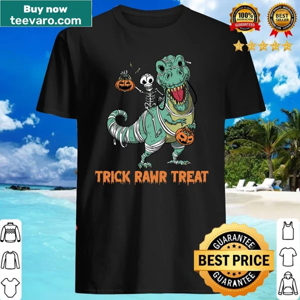 Funny T-rex mummy graphic on a Halloween shirt