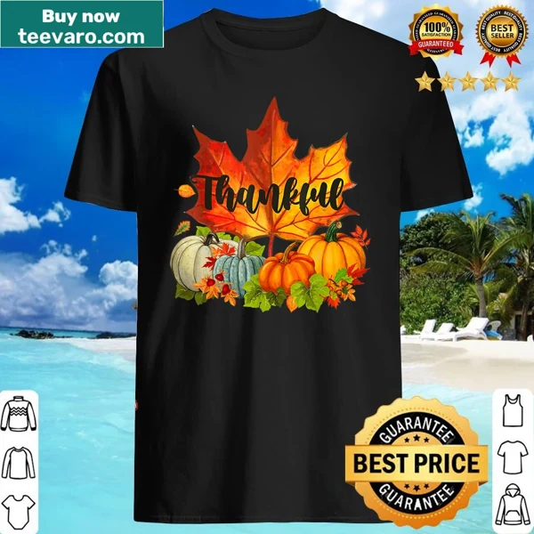 Thanksgiving shirt with autumn leaves and thankful message