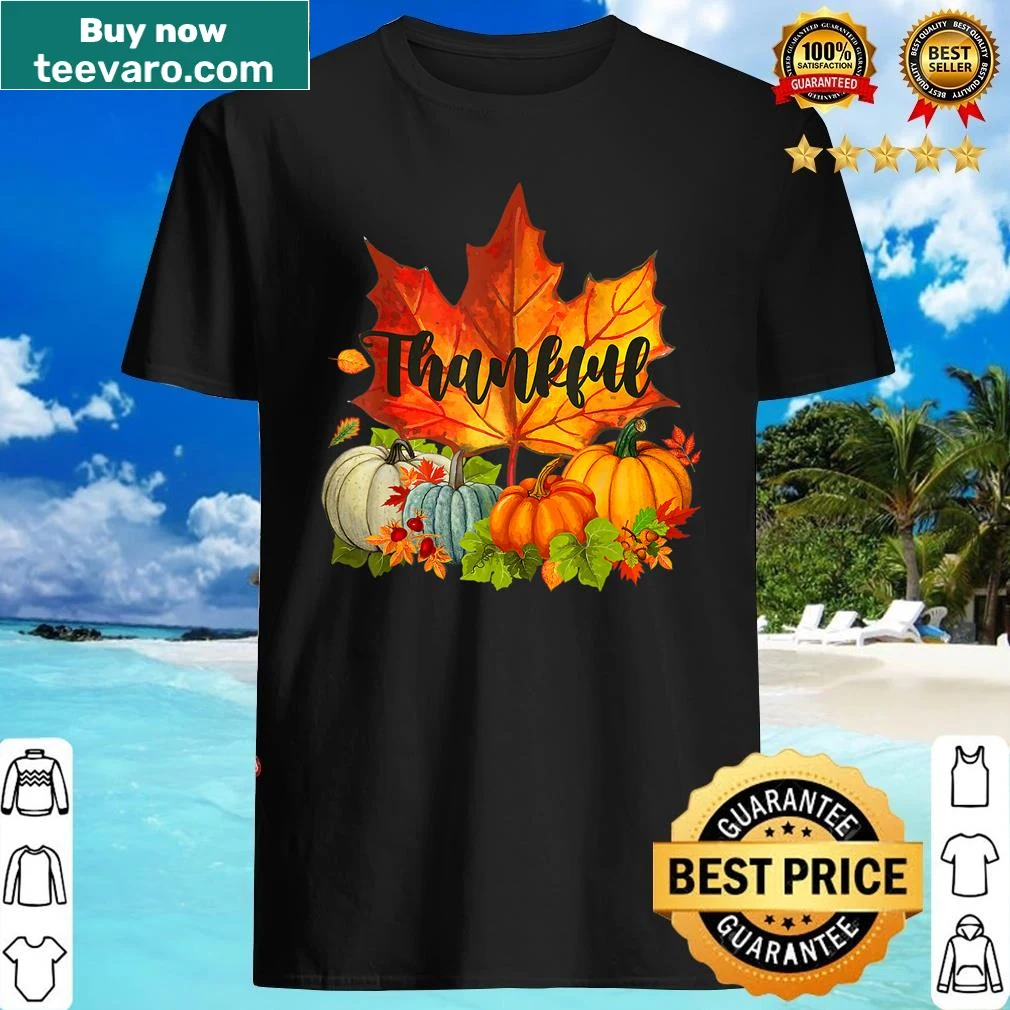 Thanksgiving shirt with autumn leaves and thankful message