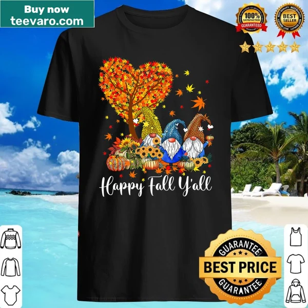Autumn-themed shirt with gnomes, pumpkins, and fall message
