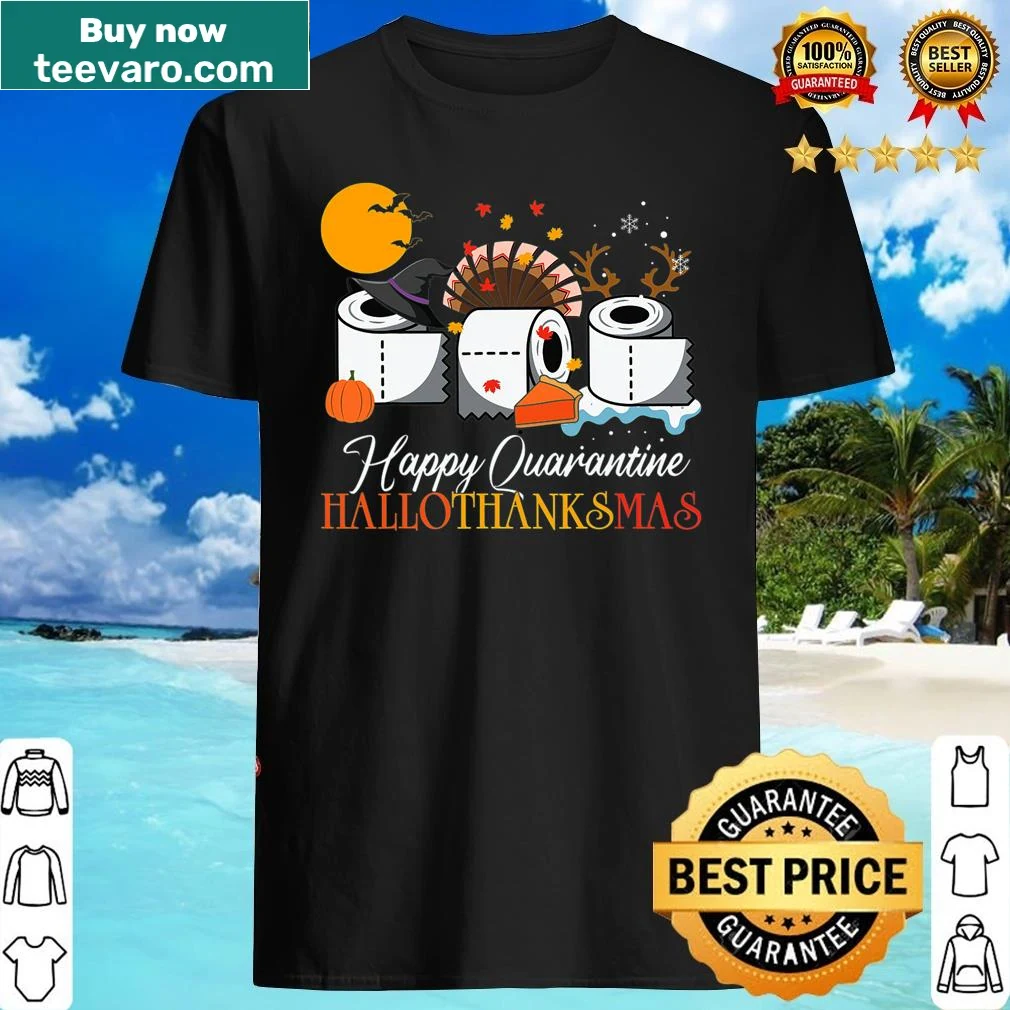 Humorous shirt with toilet paper design celebrating Hallothanksmas.