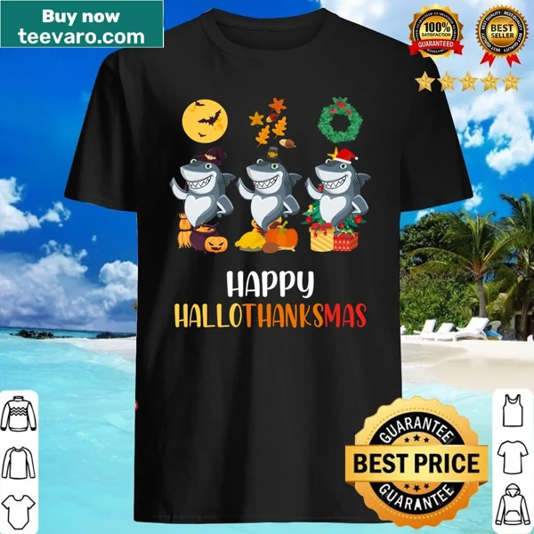 Long sleeve shirt featuring a whimsical shark design for Hallothanksmas