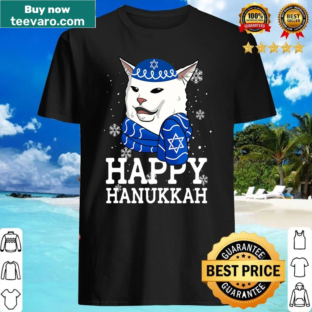 Funny Smudge Cat meme graphic on a holiday shirt