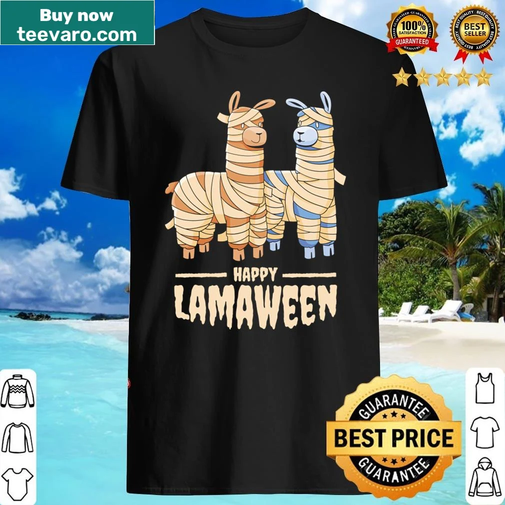 Cute Halloween mummy design with Happy Lamaween text