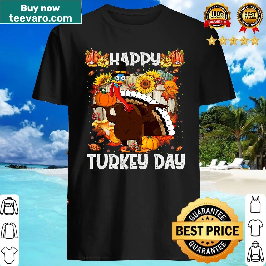 Funny Thanksgiving shirt with turkey and pilgrim design.