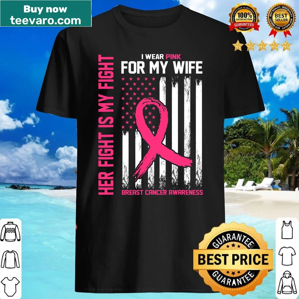 Supportive shirt with 'Her Fight Is My Fight' text in bold pink.