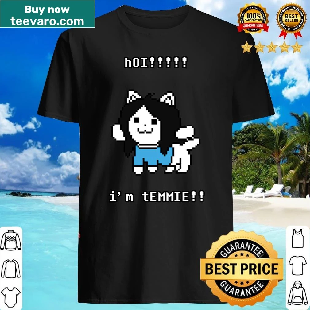 Playful cartoon character greeting 'Hoi I'm Temmie'