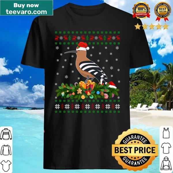 Festive shirt featuring hoopoes in Santa hats for Christmas