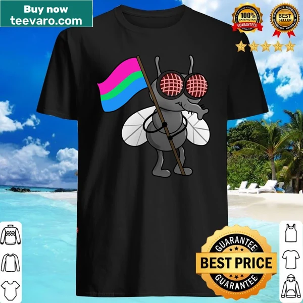 Polysexual pride shirt featuring housefly graphic and pride flag colors