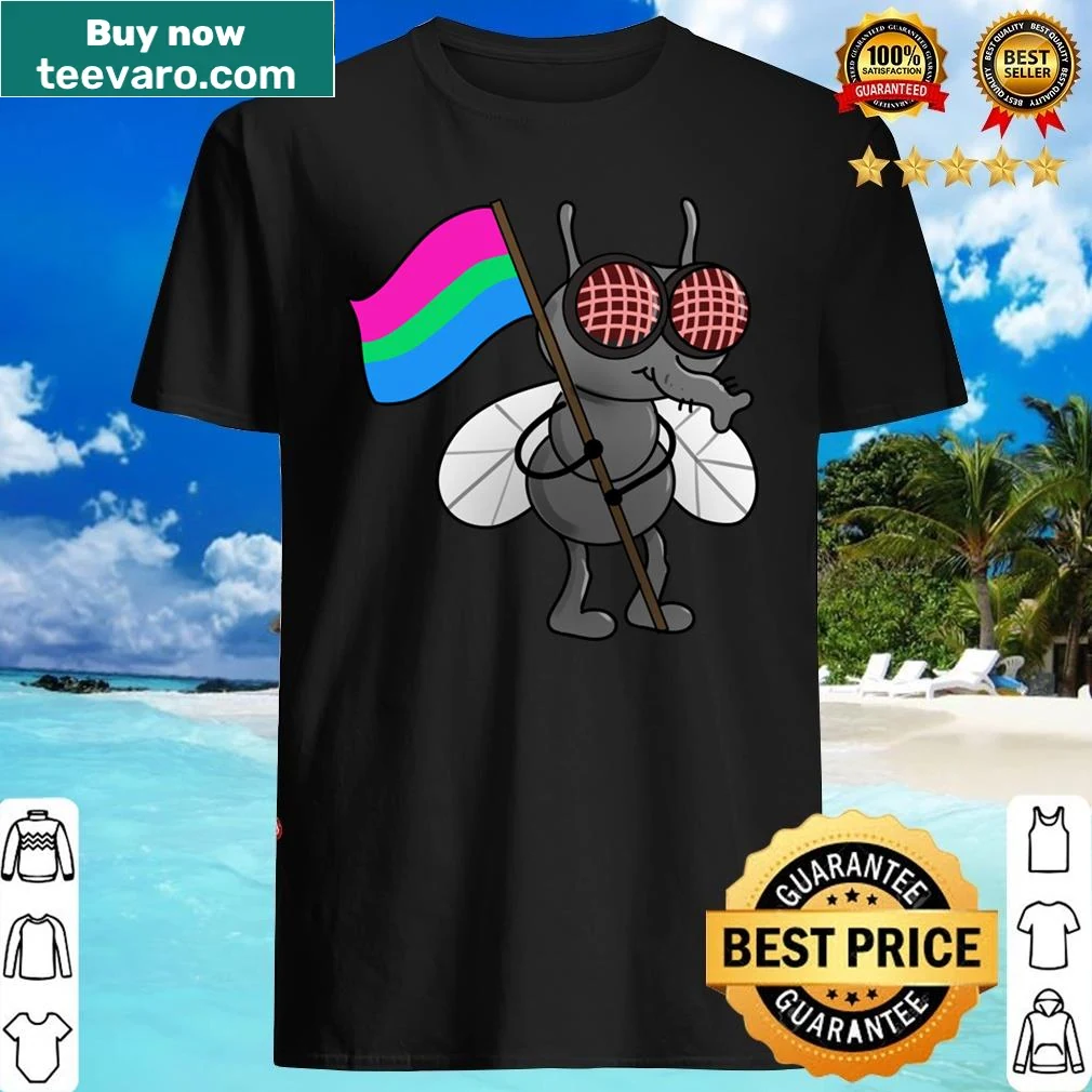 Polysexual pride shirt featuring housefly graphic and pride flag colors