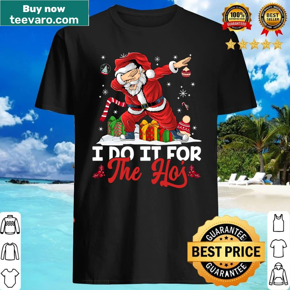 Cartoon Santa dabbing in a playful Christmas shirt