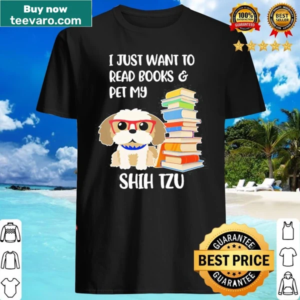 Shirt with text about reading and petting a Shih Tzu