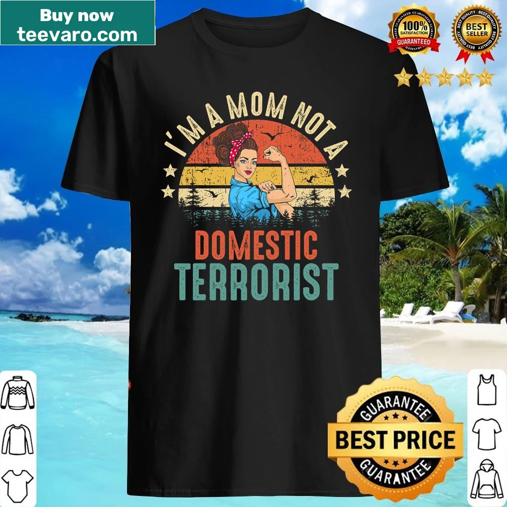 Vintage-style shirt with a rainbow and the phrase I'm A Mom Not A Domestic Terrorist