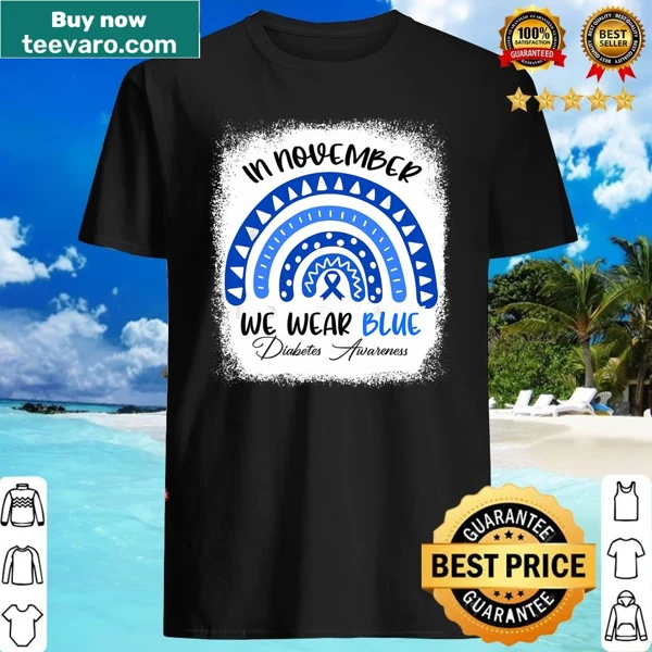Diabetes awareness shirt with rainbow ribbon and blue theme
